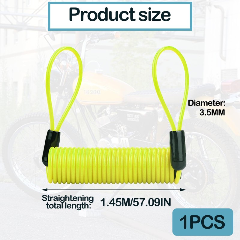 Vierone 1.45m Yellow Motorcycle Disc Lock Reminder Cable