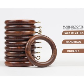 Mars Exports 24 Pieces 2.5 Inch Wooden Drapery Curtain Rod Rings for 1.5 inch Rod Pole, 1.75 INCH Inner Dia, Natural Rosewood (24, 1.75 INCH Inner Dia)