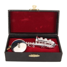 Miniature Saxophone with Stand and Case Mini Musical Instrument Miniature Dollhouse Model for Home Decoration Gift