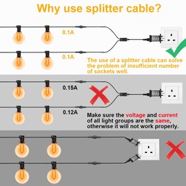 Yomistar Lichterkette Verteiler, IP65 Wasserdicht 2 Pin Verlängerungskabel Anschluss für Außen Weihnachtsbeleuchtung, Eiszapfen Weihnachten Lichter, Vorhang Lichter, Netz Lichter, G40 Globe Lichter