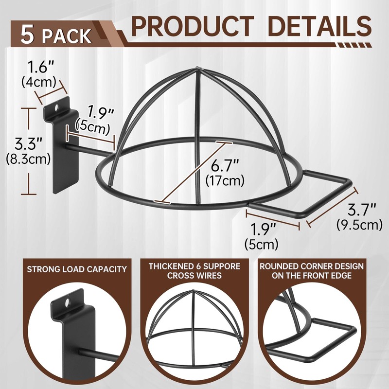 SINCHEEWAY Slatwall Hat Holder, Metal Wire Hat Display Rack for
