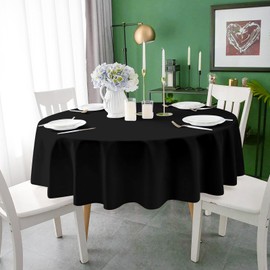 Mulbozy 2 Pcs Black Round Tablecloth, 84 inches Disposable Plastic Black Circle Table Covers for Baby Shower Wedding Bridal Shower Birthday Party Decorations