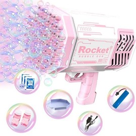 Upgraded Rechargeable Bubble Machine with 69 Holes and Colored Lights,Colorful Lights Bubble Maker Machine,Wedding Party Props,Perfect for Outdoor Play,Suitable for Parties, Gatherings, Camping, Weddings bubbletoy:_Rocket bubble machine-Purple