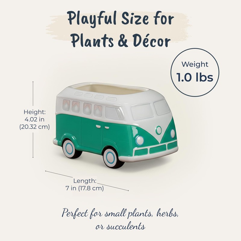 Blue Sky Clayworks Ceramic Bus 7“ Planter, Multi Color