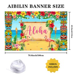 AIBIIN Hawaiian Luau Party Decorations Hawaiian Aloha Backdrop Summer Luau Beach Banner Tropical Party Supplies for Birthday Baby Shower Tropical Tiki Themed Photo Props Supplies 6x3.6ft