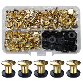 SHSMPXOY 80 Sets Chicago Book Screws Stainless Steel M5 x 8 mm Chicago Screws Bookbinding Screws Screw Rivets for Leather, Bags, Books, Collars, Backpacks, Dog Leads (Gold)