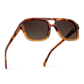 WMP Eyewear - Retro-Inspired Square Double Bridge Aviator Women's Sunglasses, Oversized Frame with Polarized UV Protection and Double Bridge (Crystal Sunset Tortoise / Dark Beige Gradient Lens)