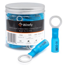 Wirefy 130 PCS Heat Shrink Ring Terminals 5/16" - a Resistant Ring Connectors - Eyelet Wire Connectors - Blue 16-14 AWG