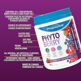 Progressive Health Progressive Phytoberry Supplement Powder - 900 g | Antioxidant source, made with 40 fruit concentrates, phytonutrients, and plant oils
