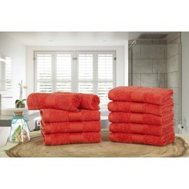 Ample Decor Quick Dry Washcloths Set of 10 - Wash Cloth Designed Exfoliate Your Hands, Body or Face -Ultra Absorbent 100% Ring Spun Cotton - Size 12" X 12" - Colors Orange