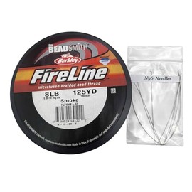 Beadsmith FIRELINE Beading Thread Crystal/Smoke 4LB 6LB 8LB 125 YRD/Spool (Smoke 8lbs 0.17mm) with Fine Beading Needle Bundle Kit for Jewelry Making & Beadwork