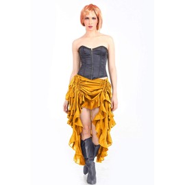 ThePirateDressing Steampunk Victorian Cosplay Costume Womens Gothic High-Low Show Girl Skirt C1367-Gold-XL