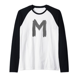 Creative Bold Dark Grey Letter M - Alphabet - Marker Design Raglan Baseball Tee