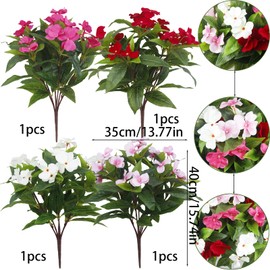 FAICOIA 4 Pcs Artificial Impatiens Flowers for Outdoors Faux Impatiens Bushes Multicolor Silk Flowers Greenery Artificial Impatiens Bouquet for Patio Lawn Garden Pot Hanging Basket Porch Decoration