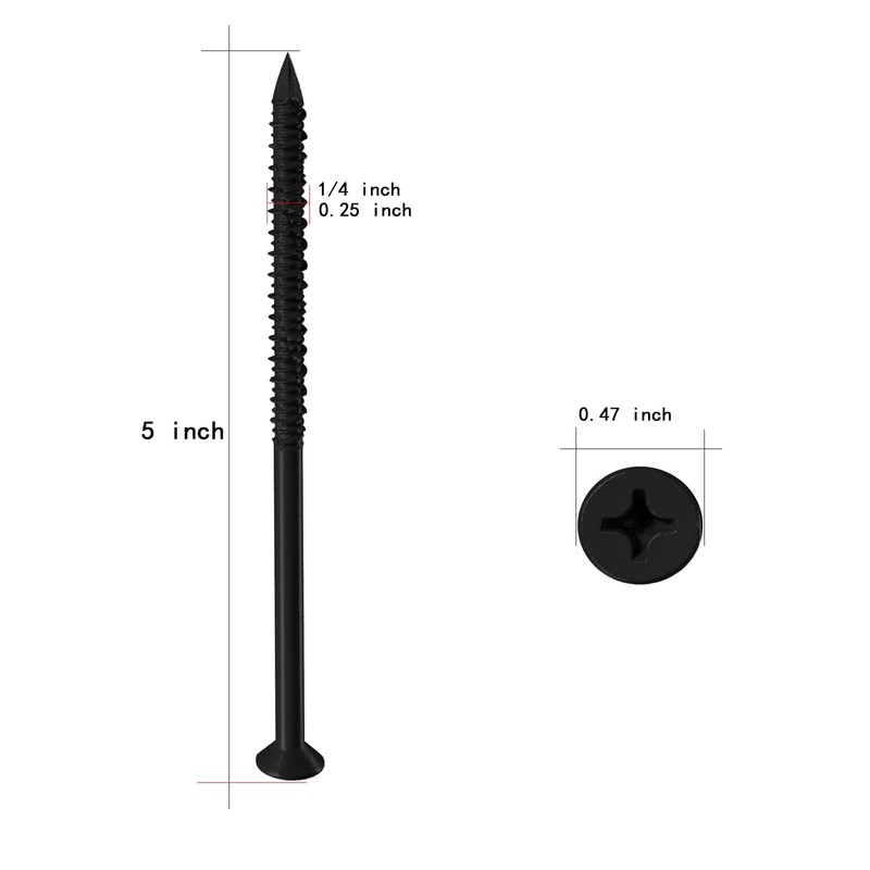 WenSilon(100 PCS) 1/4" x5 Black Concrete Screw Anchor Black Flat