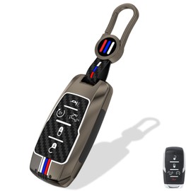 Aoocar 5 Button Heavy Metal Key Fob Cover, Compatible with 2019-2025 Dodge Ram 1500 2500 3500 etc, Key Holder with Carbon Fiber Pattern, 5-Button (1 PCS)