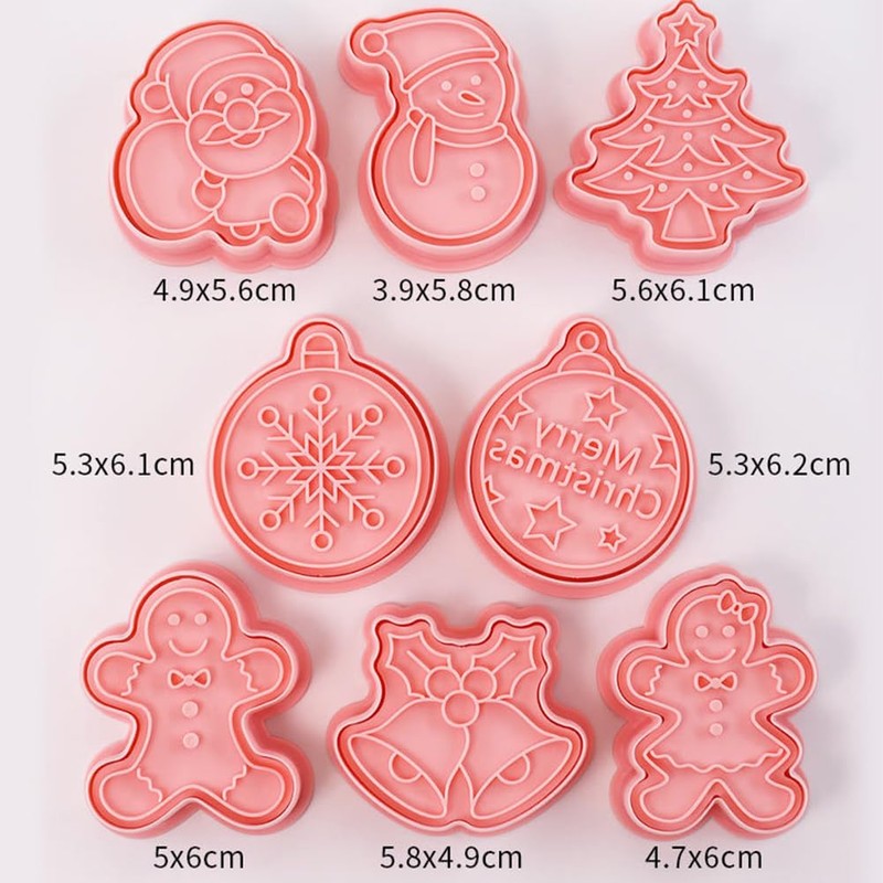 8-Piece Christmas Cookie Cutters, Christmas Cookie Cutters Set, 3D Plastic