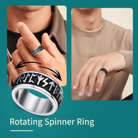 Supcare Rings for Men Tungsten Ring 316L Stainless Steel Viking Rune Finger Ring Viking Runes Spinner Ring Friendship Ring Punk Gothic Hip Hop Fashion Jewellery for Men Boys, Stainless Steel, No