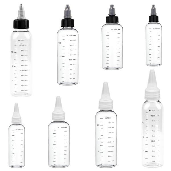 KVBUCC 8-pack 30/60/100/120ml Graduated Bottles With Pointed Mouth, Squeeze Bottle Applicator, With Cap, Transparent Graduated Bottles, Suitable For Hair Dye, Hair Care Oil