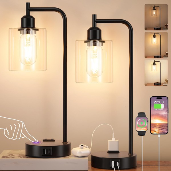 Industrial Touch Table Lamps for Bedrooms Set of 2 -