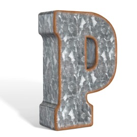 Galvanized Metal Letters for Wall Decor - 3D Letter P for Hanging or Freestanding - Unique Blend of Rustic, Vintage, Western, and Industrial Styles - Fits for Living Room, Lobby, Kitchen, Bedroom Decoration