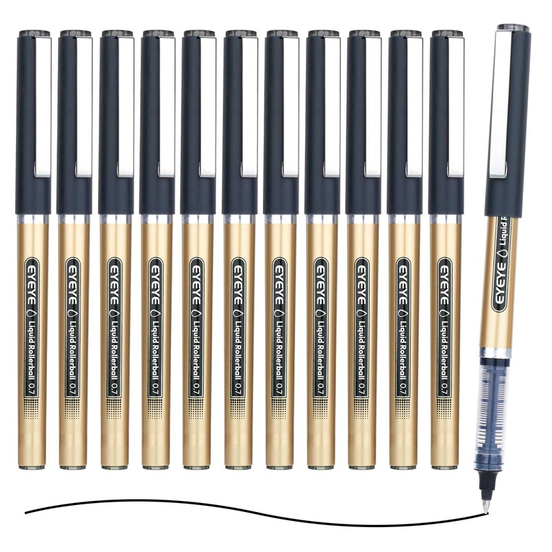 EYEYE Black Rollerball Pens 12 Pack 0.7mm Medium Point, Quick