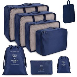8 Set Packing Cube for Suitcase, Lightweight Luggage Storage Bags Travel Cubes Set Foldable Suitcase Organizer Including Laundry Bag & Shoes Bag (Navy Blue Style1)