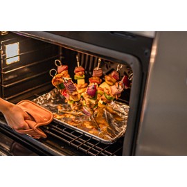 O-Yaki Flat Metal Kabob Skewer for Grilling – Set of 9 BBQ Skewers Stainless Steel with Storage Bag, Dishwasher Safe Skewers with Hook Handle & Sharp Tip for Outdoor BBQ, Cookouts & Oven Use – 8 Inch