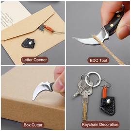 Ruksifg Mini Knife Set Tiny Knife EDC Knife for Package Opener, Letter Opener, Collection, Mini Knives Set with Sheath and Sharpener(Silver-5Pcs)