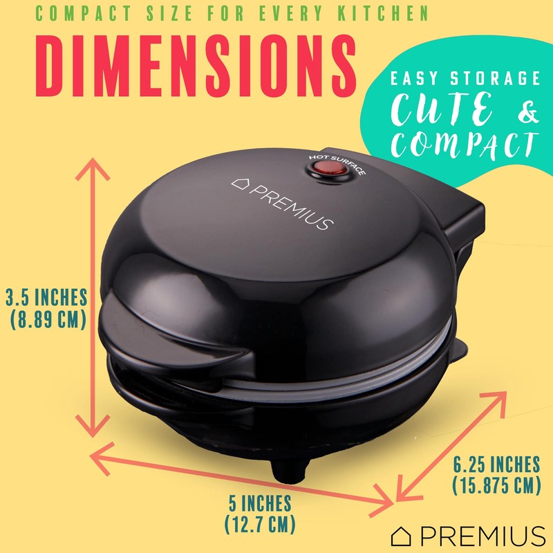 PREMIUS Ceramic Nonstick Mini Snack Waffle Maker, 4” Mold, Quick
