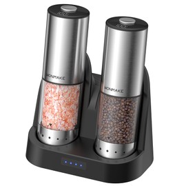 Rechargeable Salt and Pepper Grinder Set with Power-Storing Charging Base