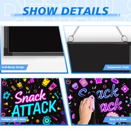 Hosim LED Message Writing Board 32"x24" Illuminated Erasable Neon Restaurant Menu Sign with 8 Colors Markers,16 Lighting Colors DIY Message Chalkboard for Christmas and New Year's Promotion