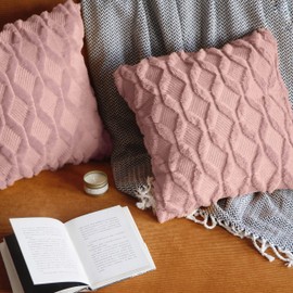 Pagnanno. Set of 2 Soft Velvet Cushion Covers 45x45cm(18x18 Inches) Fluff Throw Pillowcases Square Cushion Covers for Chairs,living room,bedroom with Invisible Zipper (18"x18" (Pack of 2), Blush Pink)
