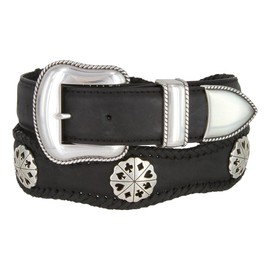 New Men's Card Suits Poker Hand Concho Leather Cowboy Belt(Black, 32")