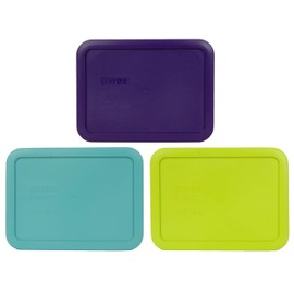 Pyrex 7210-PC 3-Cup (1) Purple, (1) Turquoise, & (1) Edamame Green Food Storage Replacement Lids - Made in USA