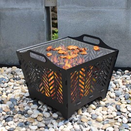 OutVue 20 inch Fire Pits for Outside with Grill & Storage Bag,Portable Fire Pit,Wood Burning Fire Pit with Poker & Spark Screen, Firepit for Outdoor, Patio, Yard, Garden, Camping