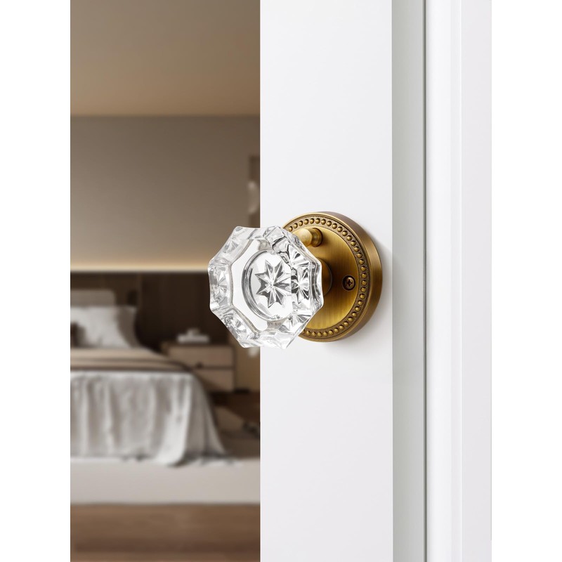 SORWDUERM Antique Brass Door Knobs Crystal Door Knob Interior Privacy