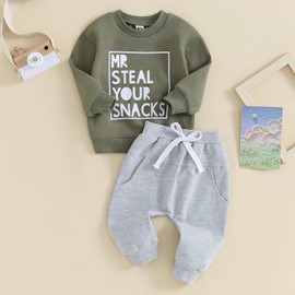Yabijiojio Toddler Baby Boy Clothes Long Sleeve Letter Sweatshirt with Elastic Waist Pant Set Fall Winter Outfit 6-12 Months