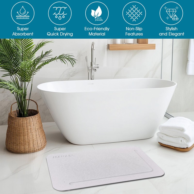 MANAZIL Large Grey Stone Bath Mat – Quick-Dry, Non-Slip Diatomaceous