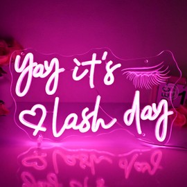Planzo Yay It’s Lash Day Neon Sign Light for Lash Room Nail Studio Beauty Salon Pink LED Wall Sign Girl Makeup Bedroom Neon Light Wall Decor Lady Birthday Christmas Lash Tech Gift 5V USB 15.75"