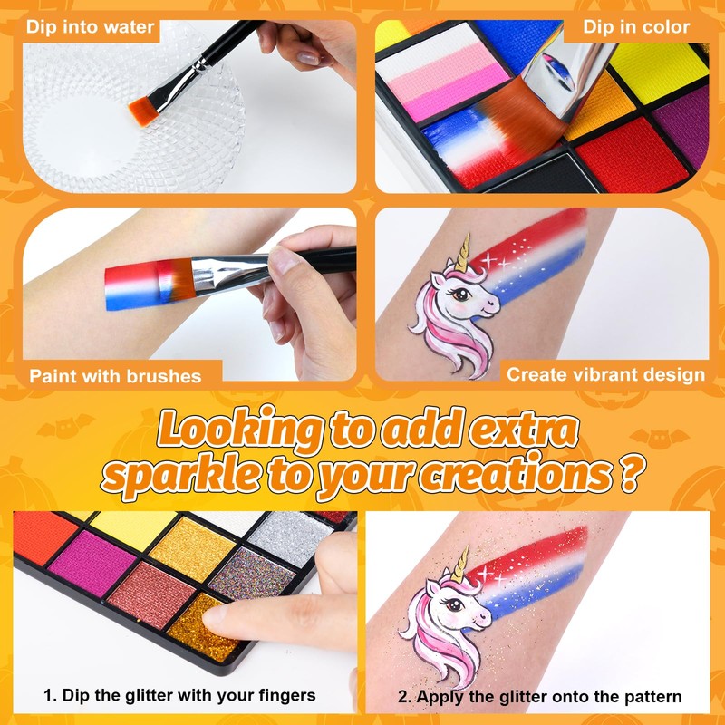 Face Painting Kit for Kids, 50 Colors Facepaint Palette Non-Toxic