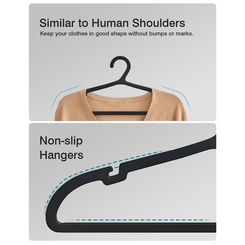 ABHENG 50 Pack Clothes Hangers, Non Slip Plastic Coat Hangers,