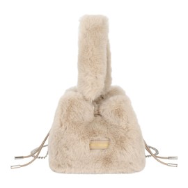 MEGAUK Women's Autumn Winter Bucket Bag, Faux Fur Handbag, Fluffy Shoulder Bag, Plush Shoulder Bag with Drawstring for Girls, 07906 Beige