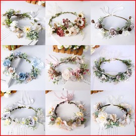 Flower Wreath Hair Wreath Flower Headband Flower Girl Headbands Headdress Floral Garland Flower Headband Adjustable Belt for Wedding Ceremony Party Festival Light Purple