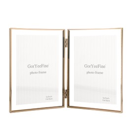 Gold 5x7'' Double Floating Frame, For Photo Sizes (3.5 x5'', 4x 6'' up to 5x7'' ), Metal Lace Edge Frames Adjustable Tabletop/Shelf Photo Frame, for Wedding, Thanksgiving, Christmas,Birthady, Home or Office Decoration.