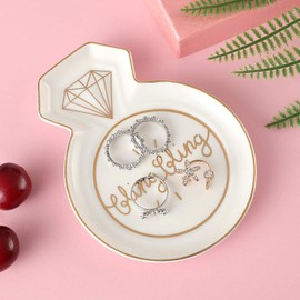 Stephanie Imports Diamond Ring-Shaped Bling Bling Engagement Ceramic Trinket Plate and Decorative Jewelry Dish