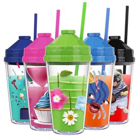 MUSICAL STRAW TUMBLERS 1 Pack - Acrylic Tumbler with Lid and Straw- Perfect for Home, Parties, Travel |16oz Double Wall Reusable Plastic Tumbler, HAPPY BIRTHDAY TO YOU (Magenta)