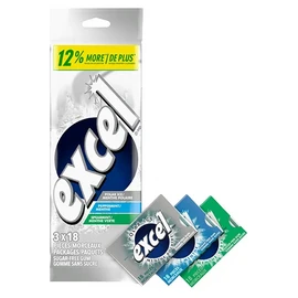EXCEL, Variety Mint Flavored Sugar Free Chewing Gum, 18 Pieces, 3 Packs, 25g