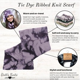 Britt's Knits Womens Soft Tie Dye Mantra Infinity Fall Winter Double Ribbed Knit Scarf - Black