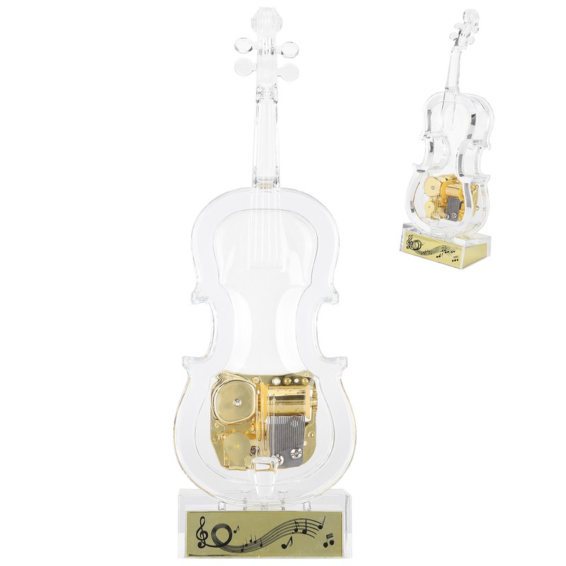 Cello Shaped Music Box with LED Lights Transparent Musical Box
